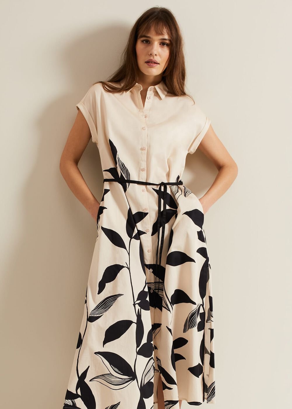 Felicity Leaf Print Midi Dress Black/Multi