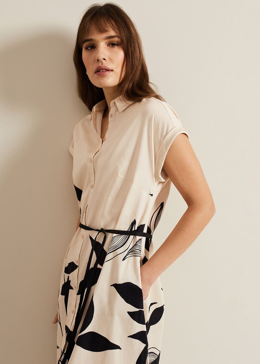 Felicity Leaf Print Midi Dress Black/Multi