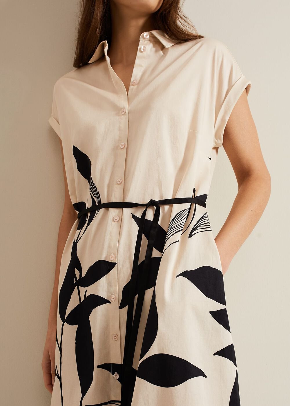 Felicity Leaf Print Midi Dress Black/Multi
