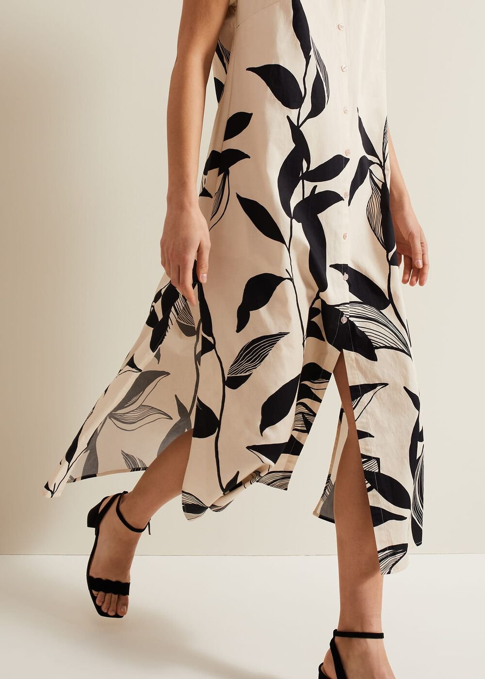 Felicity Leaf Print Midi Dress Black/Multi