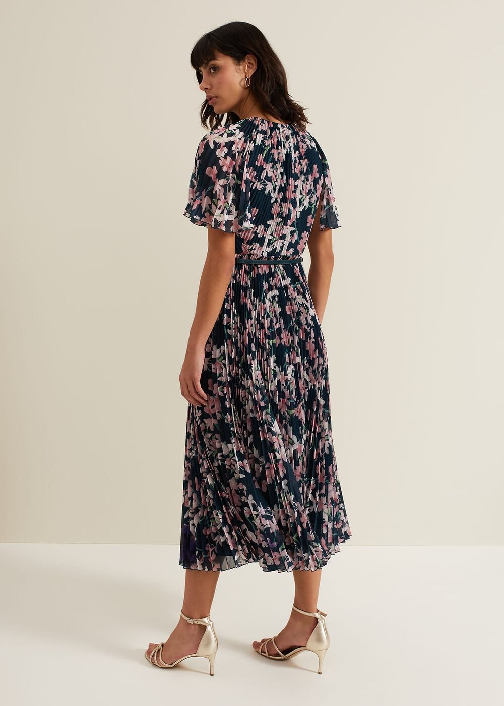 Kathleen Floral Pleated Midi Dress Multi-Coloured