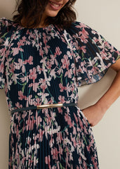 Kathleen Floral Pleated Midi Dress Multi-Coloured
