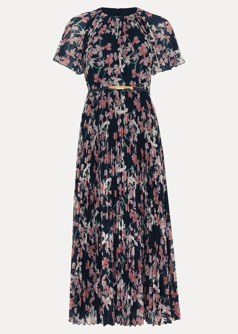 Kathleen Floral Pleated Midi Dress Multi-Coloured