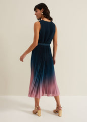 Simara Ombre Chiffon Midi Pleat Dress Multi-Coloured