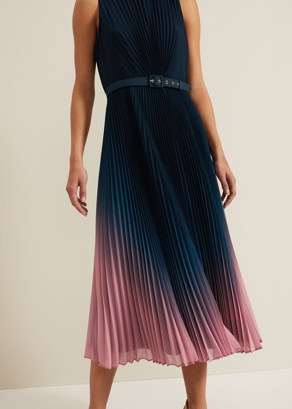 Simara Ombre Chiffon Midi Pleat Dress Multi-Coloured