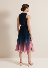 Petite Simara Ombre Pleat Midi Dress Multi-Coloured