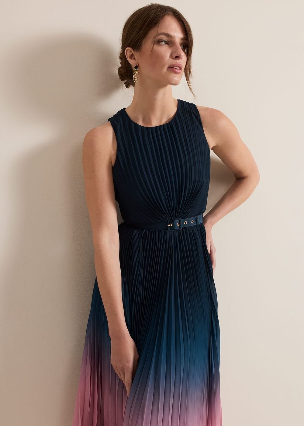 Petite Simara Ombre Pleat Midi Dress Multi-Coloured