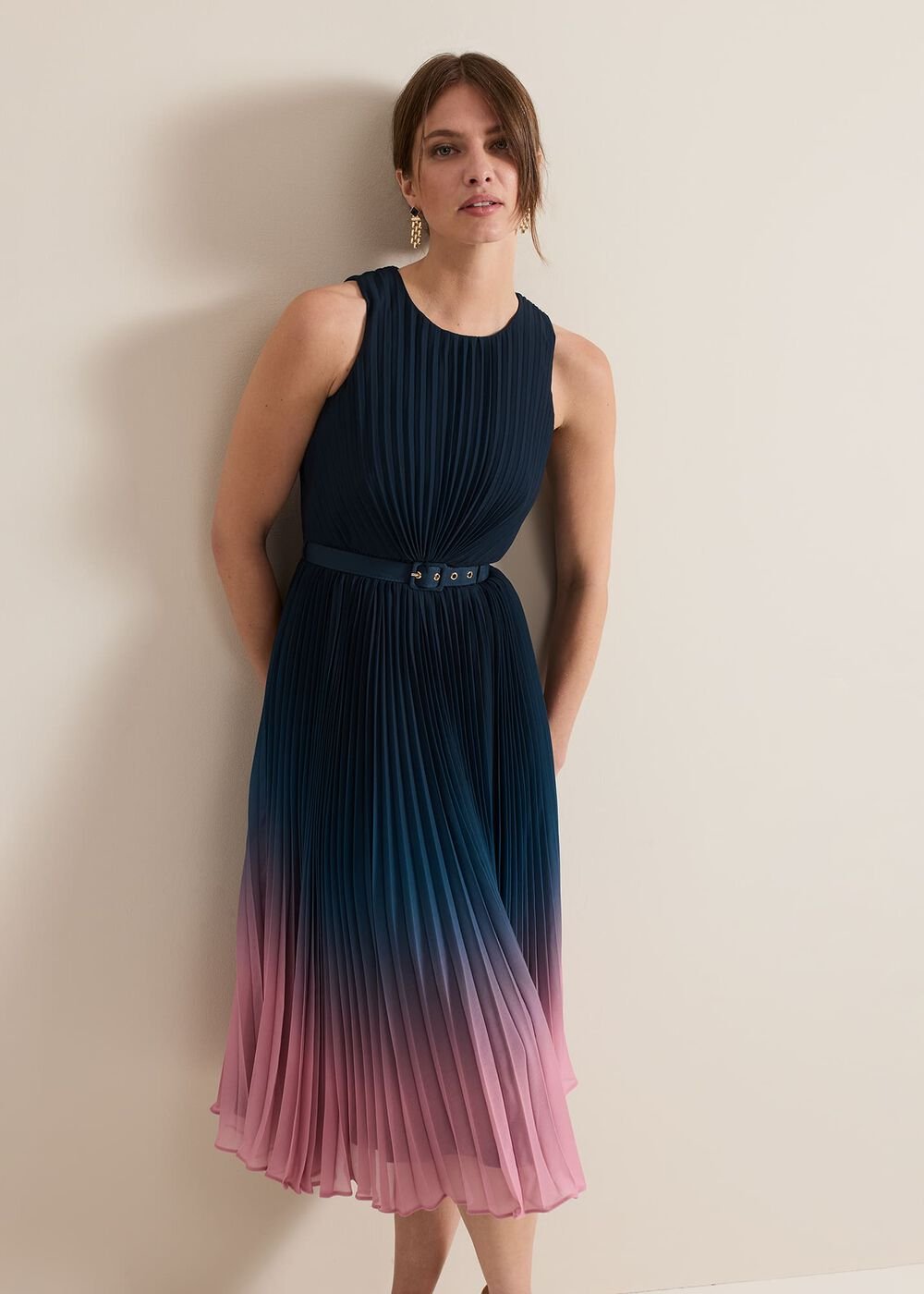 Petite Simara Ombre Pleat Midi Dress Multi-Coloured