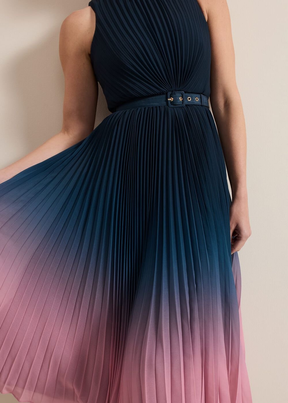 Petite Simara Ombre Pleat Midi Dress Multi-Coloured