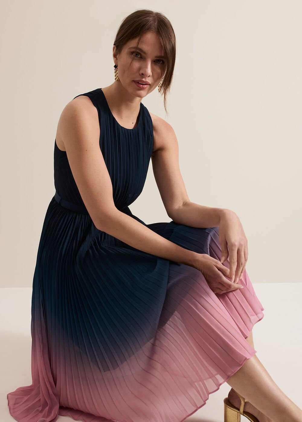 Petite Simara Ombre Pleat Midi Dress Multi-Coloured
