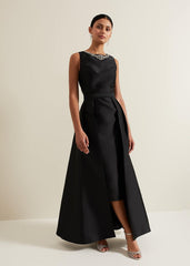 Yisanne Black Satin Embelished Dress Black