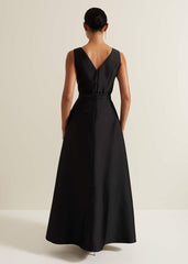Yisanne Black Satin Embelished Dress Black