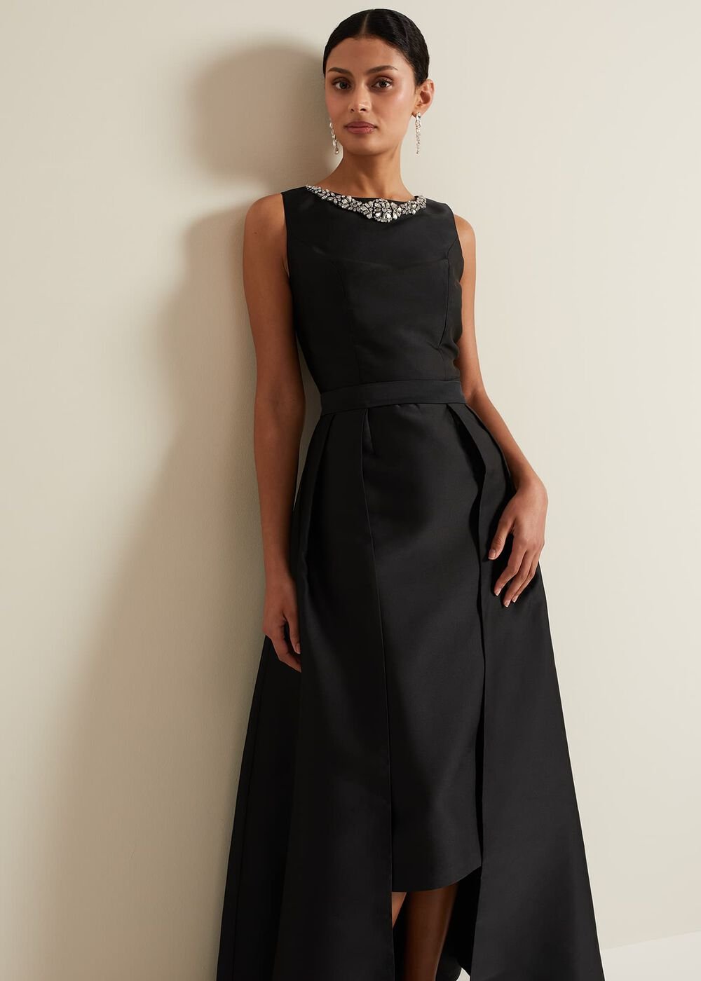 Yisanne Black Satin Embelished Dress Black