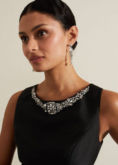 Yisanne Black Satin Embelished Dress Black