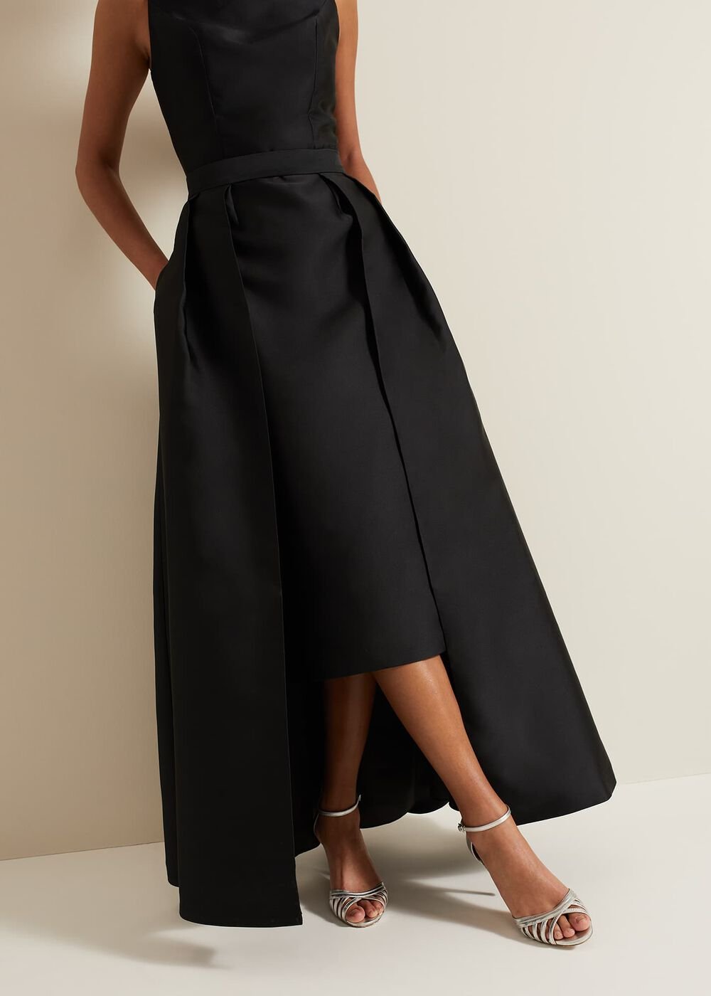 Yisanne Black Satin Embelished Dress Black