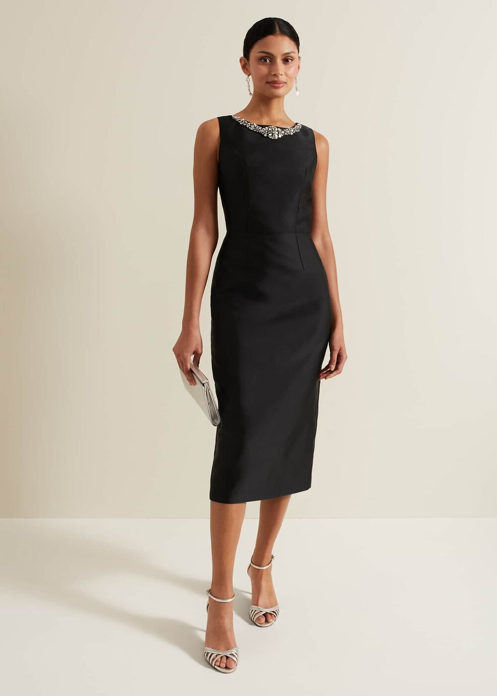 Yisanne Black Satin Embelished Dress Black