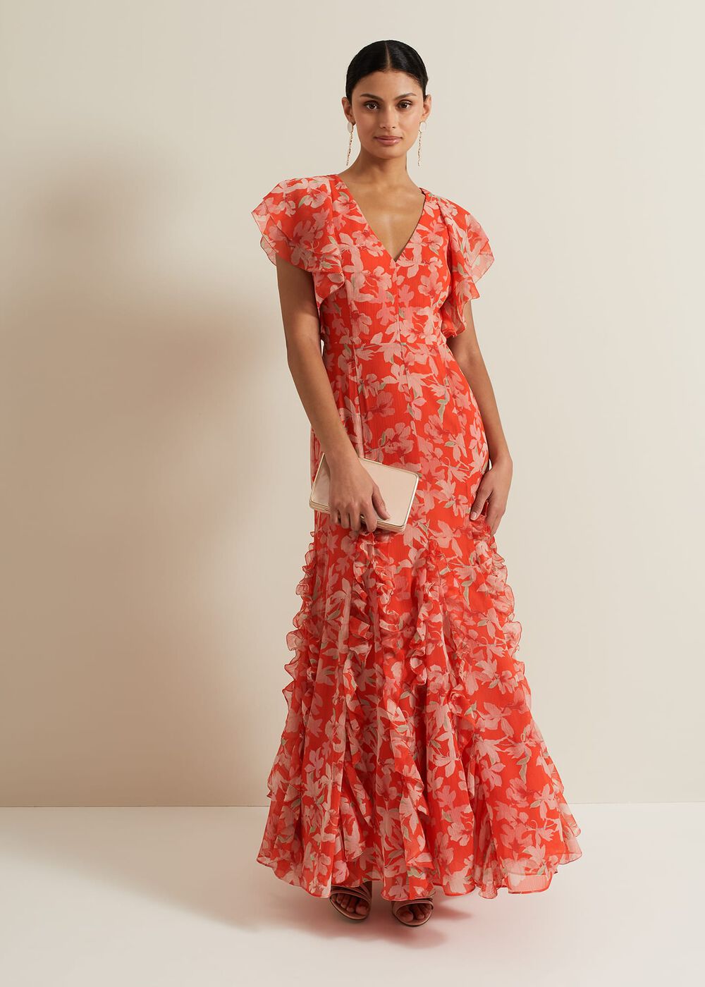 Gaby Floral Print Ruffle Maxi Dress Multi-Coloured