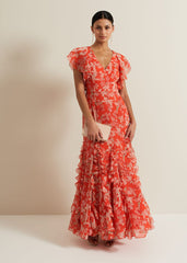 Gaby Floral Print Ruffle Maxi Dress Multi-Coloured