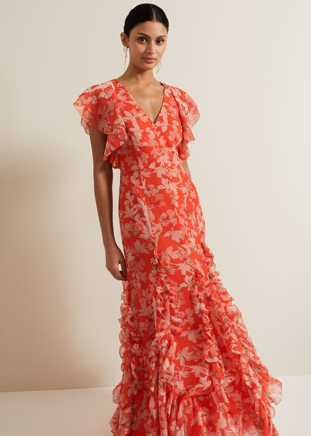 Gaby Floral Print Ruffle Maxi Dress Multi-Coloured