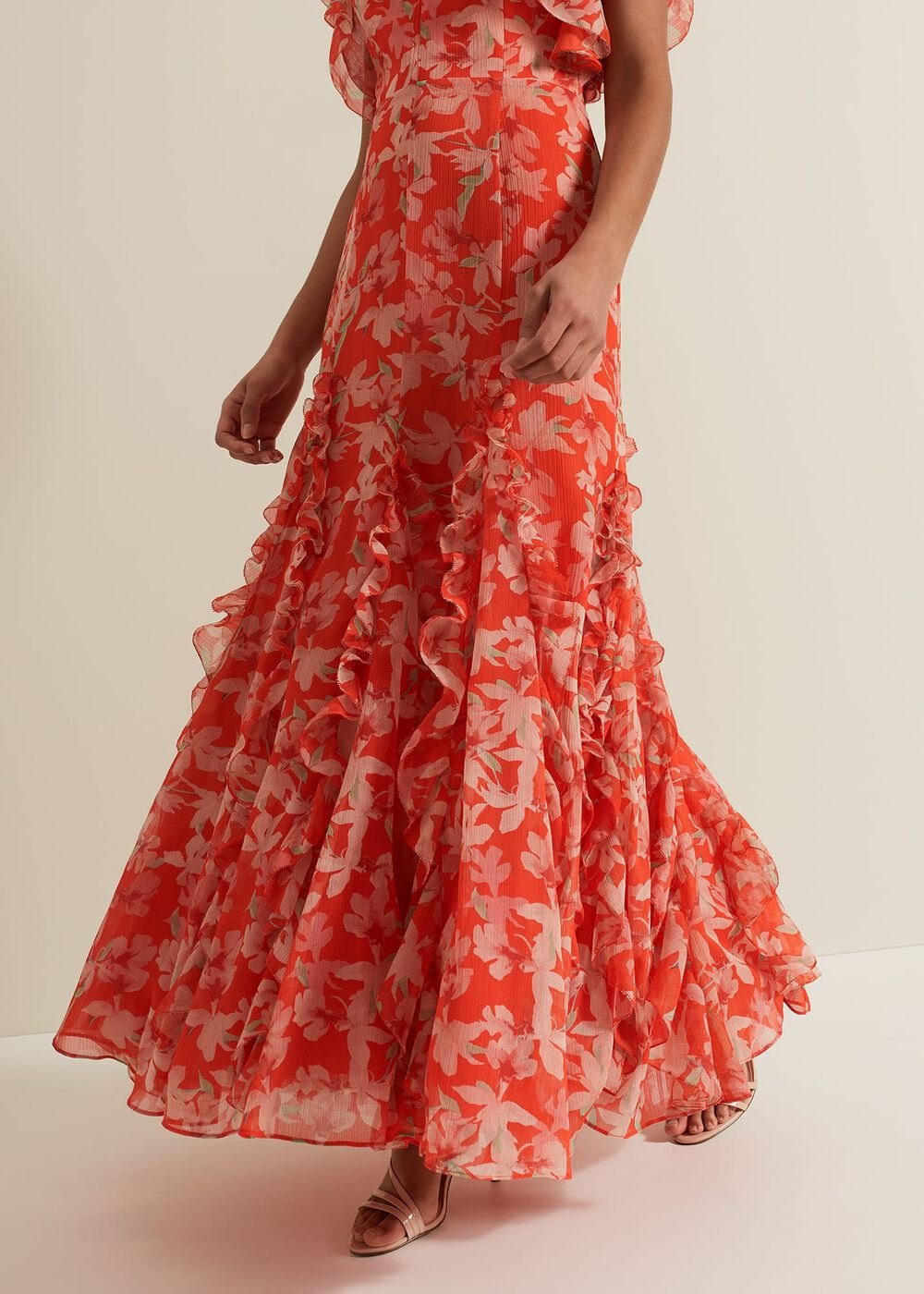 Gaby Floral Print Ruffle Maxi Dress Multi-Coloured