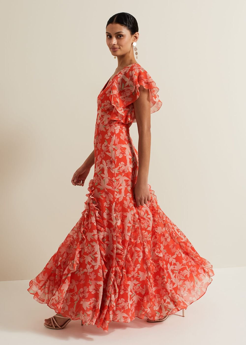 Gaby Floral Print Ruffle Maxi Dress Multi-Coloured