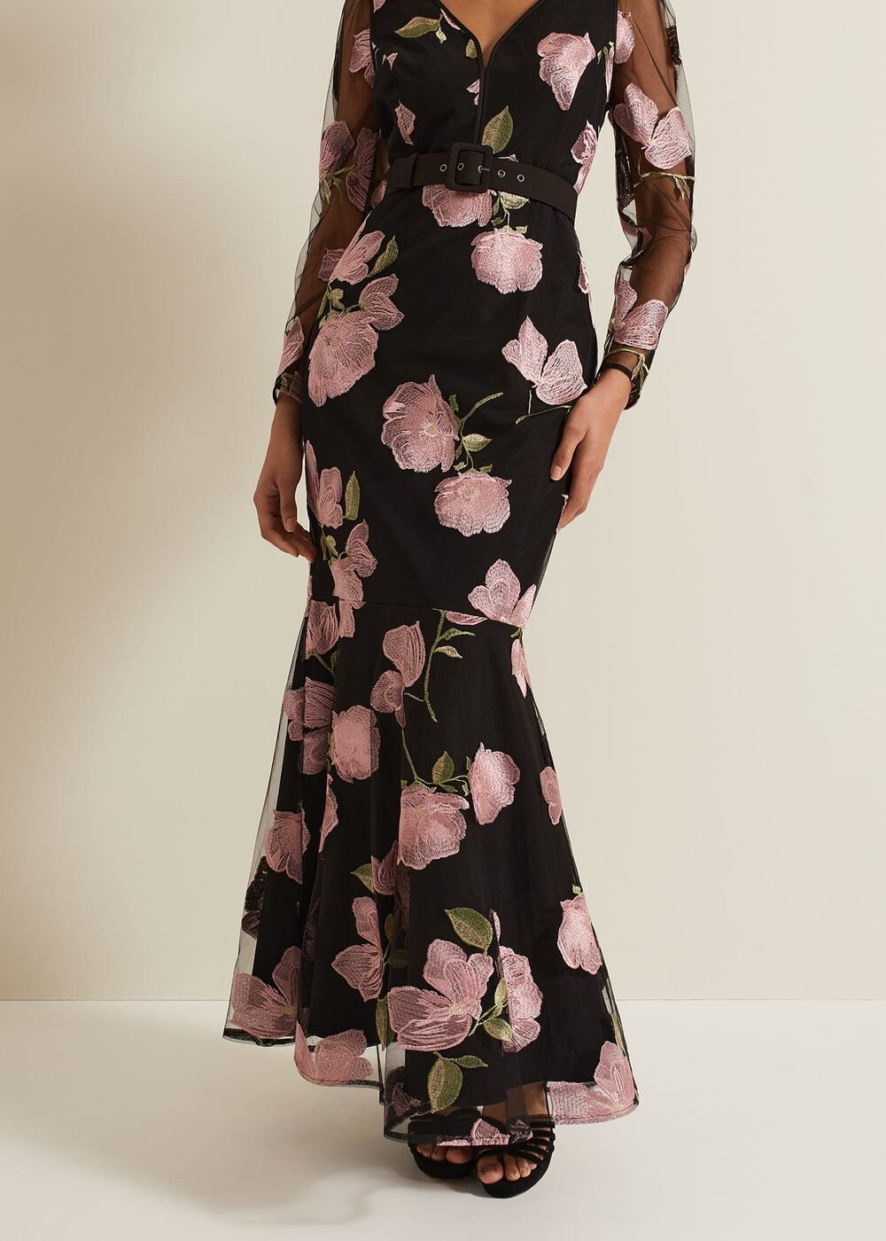 Genny Floral Print Embroidered Maxi Dres Multi-Coloured