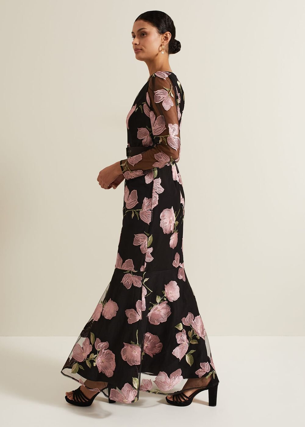 Genny Floral Print Embroidered Maxi Dres Multi-Coloured