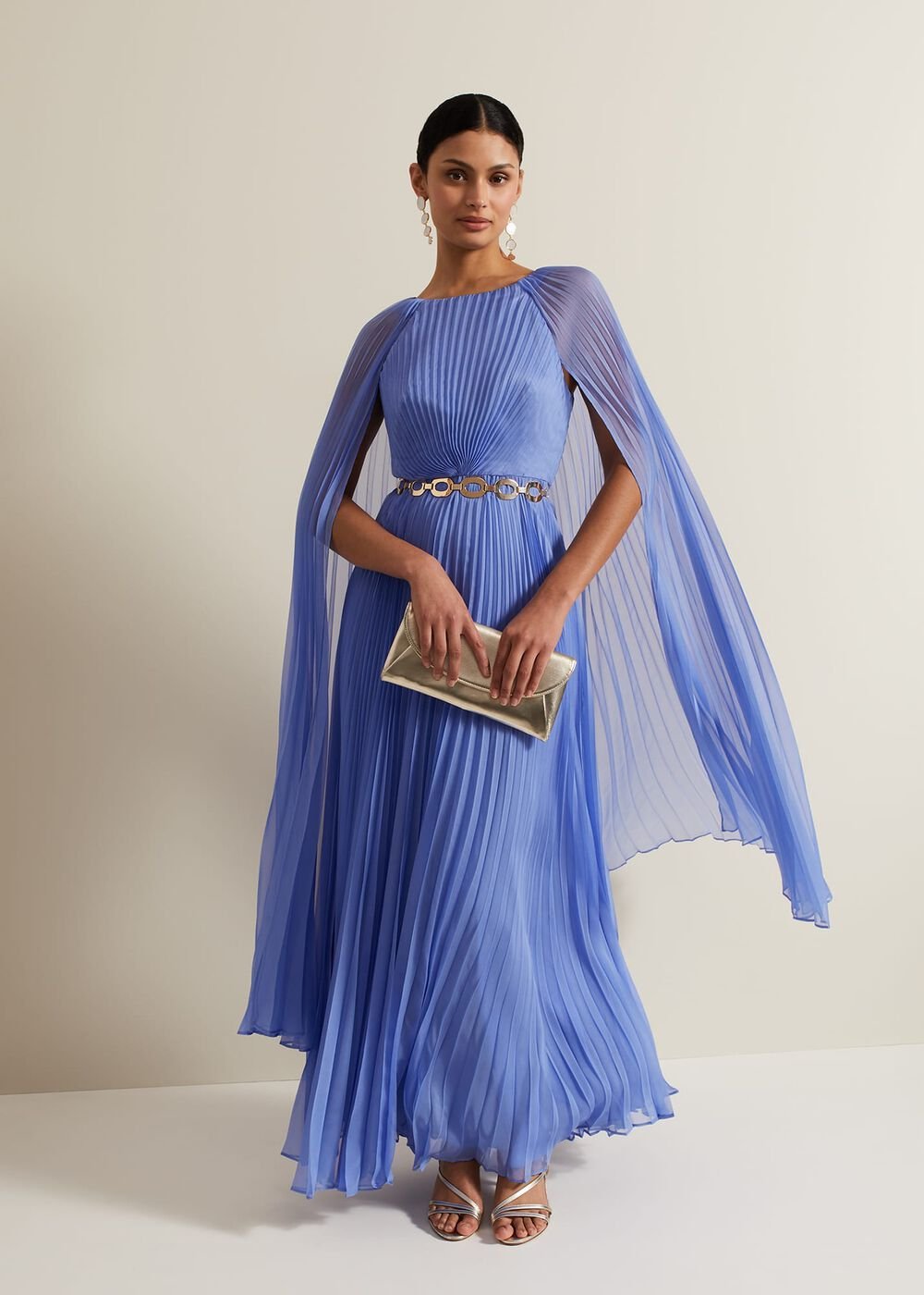 Marren Blue Chiffon Pleated Maxi Dress Blue