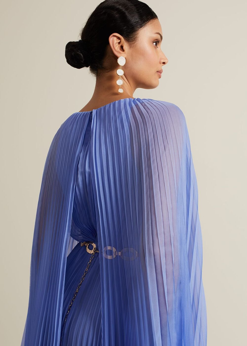 Marren Blue Chiffon Pleated Maxi Dress Blue