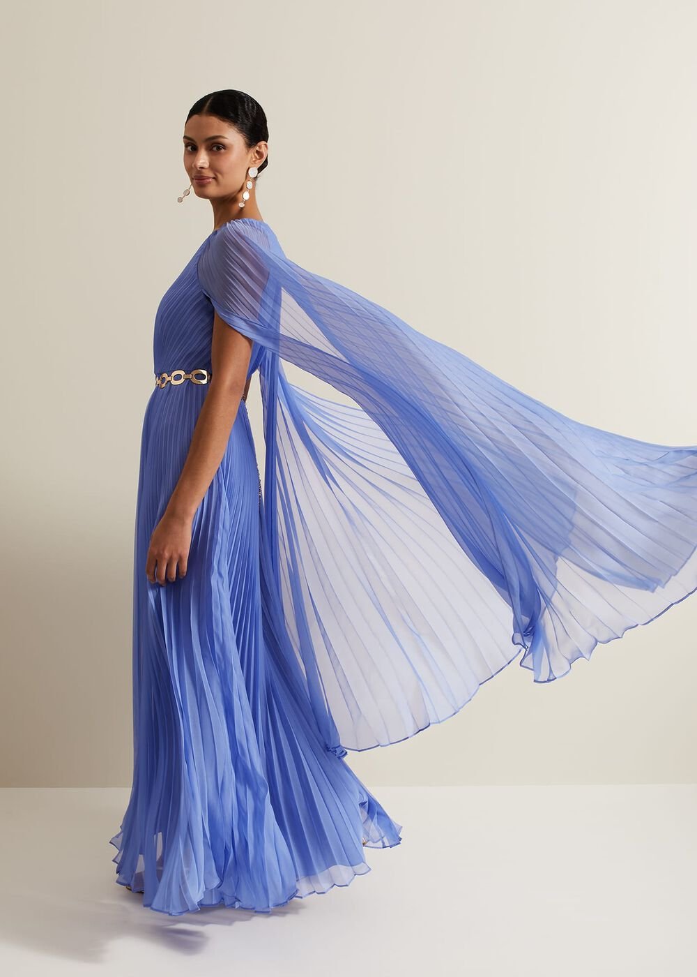 Marren Blue Chiffon Pleated Maxi Dress Blue