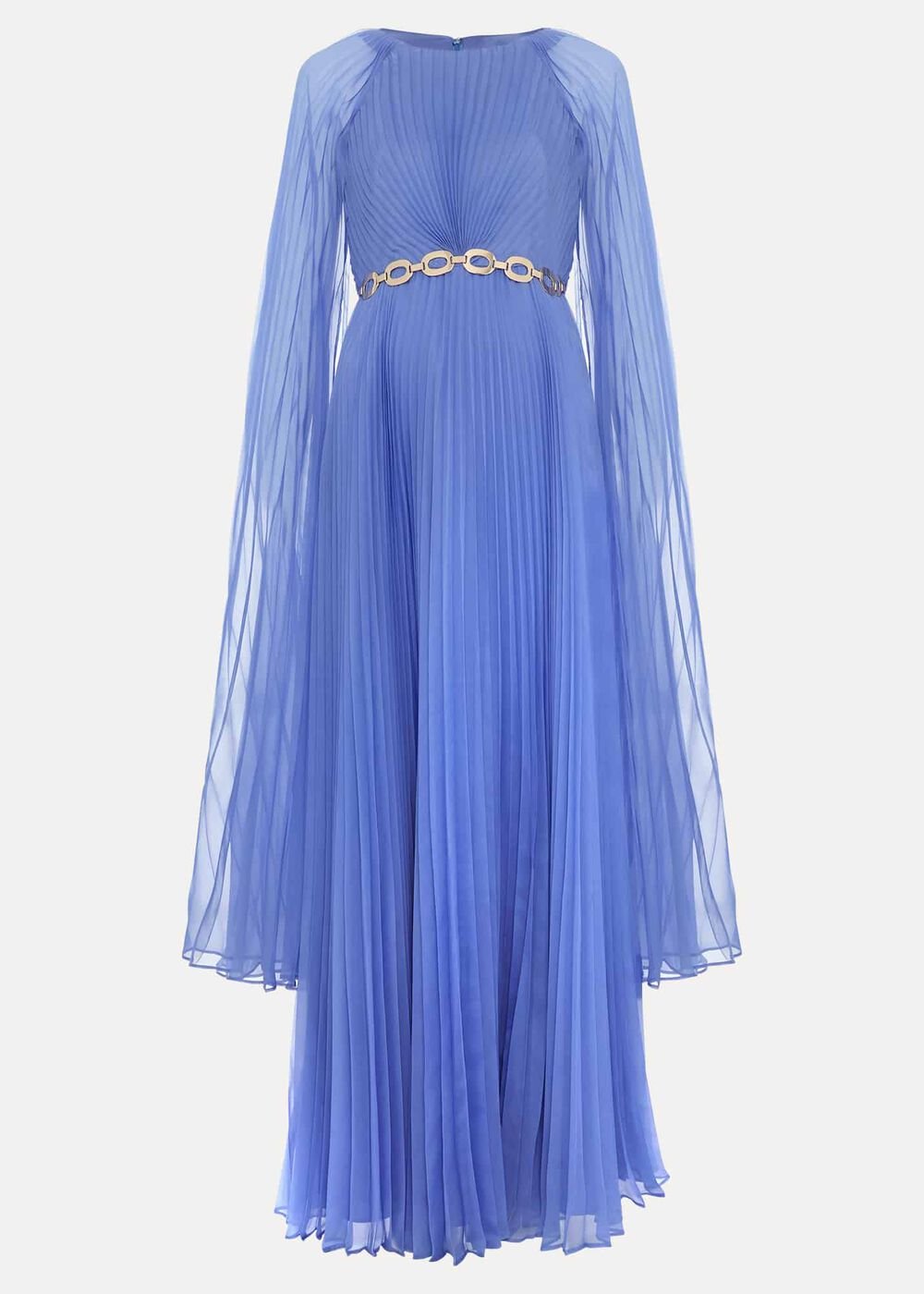 Marren Blue Chiffon Pleated Maxi Dress Blue