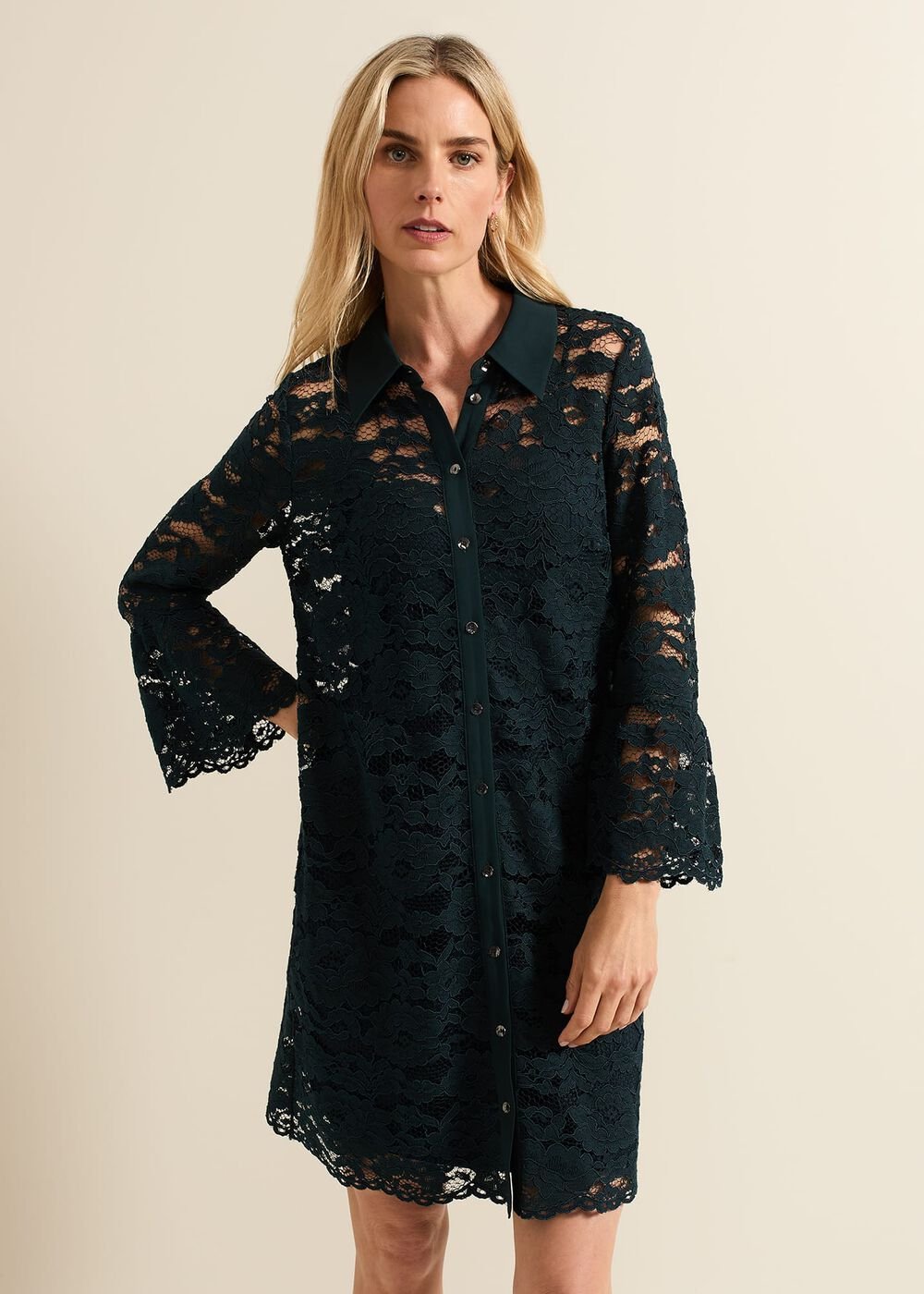 Rojina Teal Lace Shirt Dress Teal