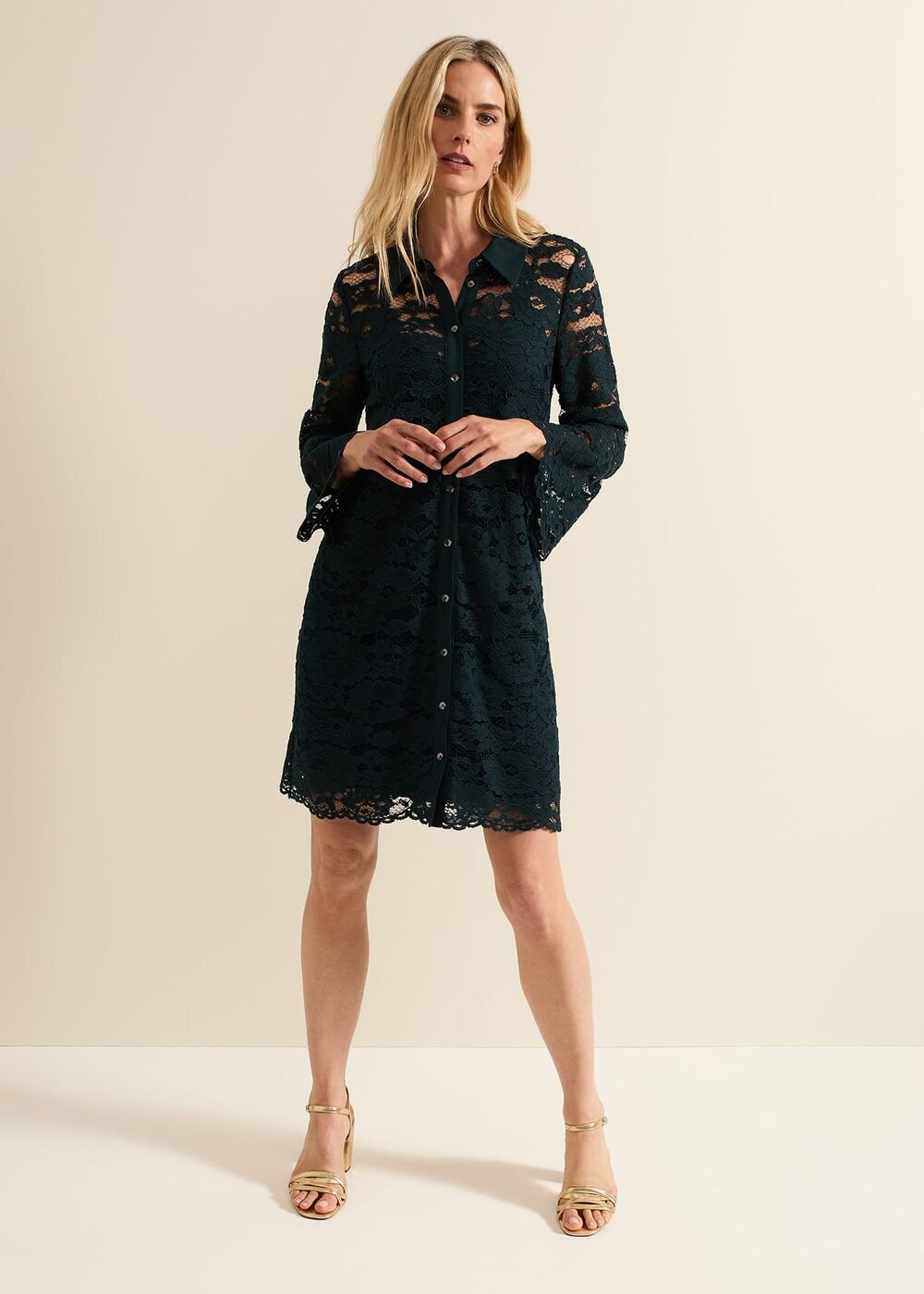 Rojina Teal Lace Shirt Dress Teal
