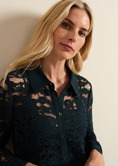 Rojina Teal Lace Shirt Dress Teal