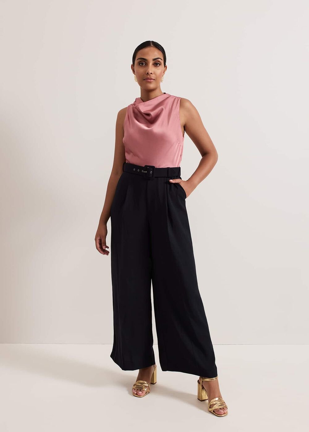 Petite Sabina Satin Wide Leg Jumpsuit Multi-Coloured