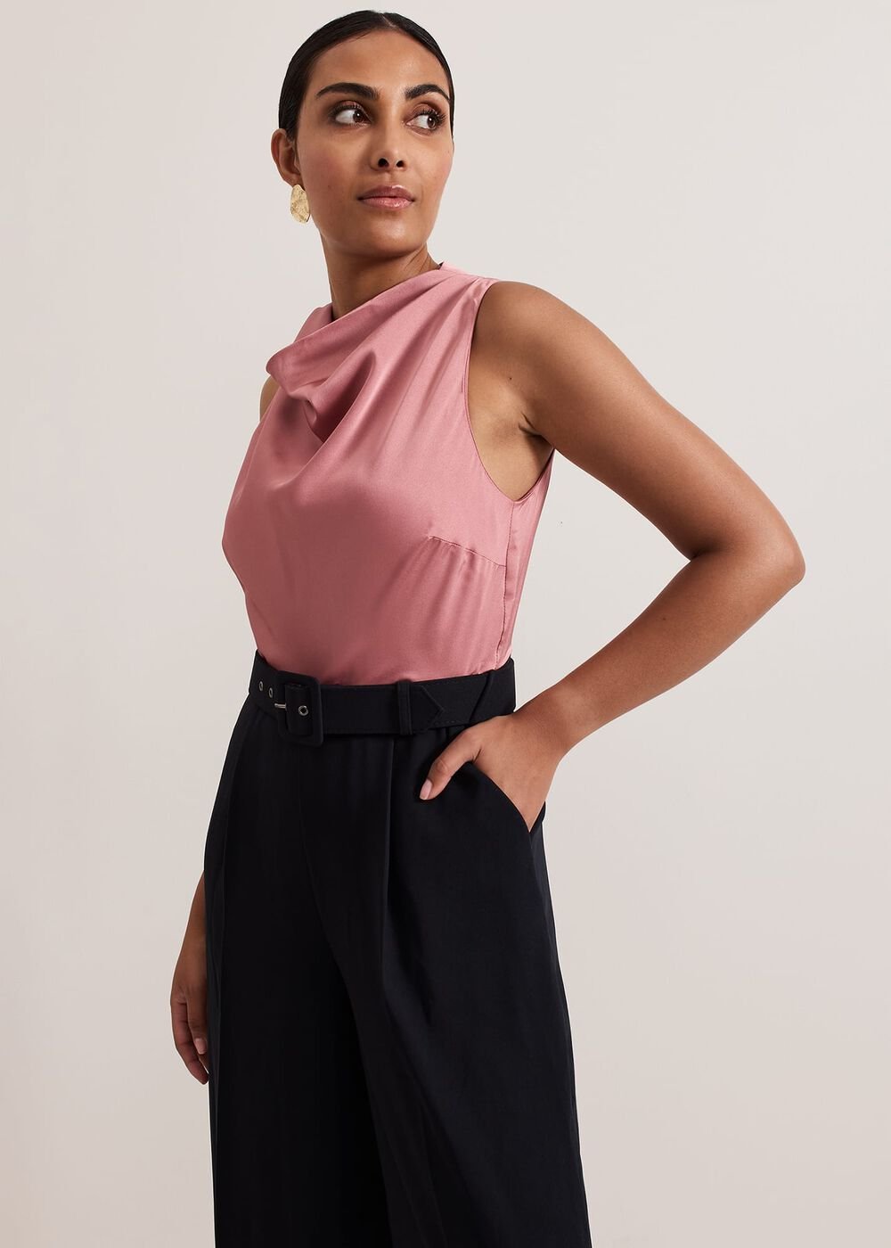 Petite Sabina Satin Wide Leg Jumpsuit Multi-Coloured
