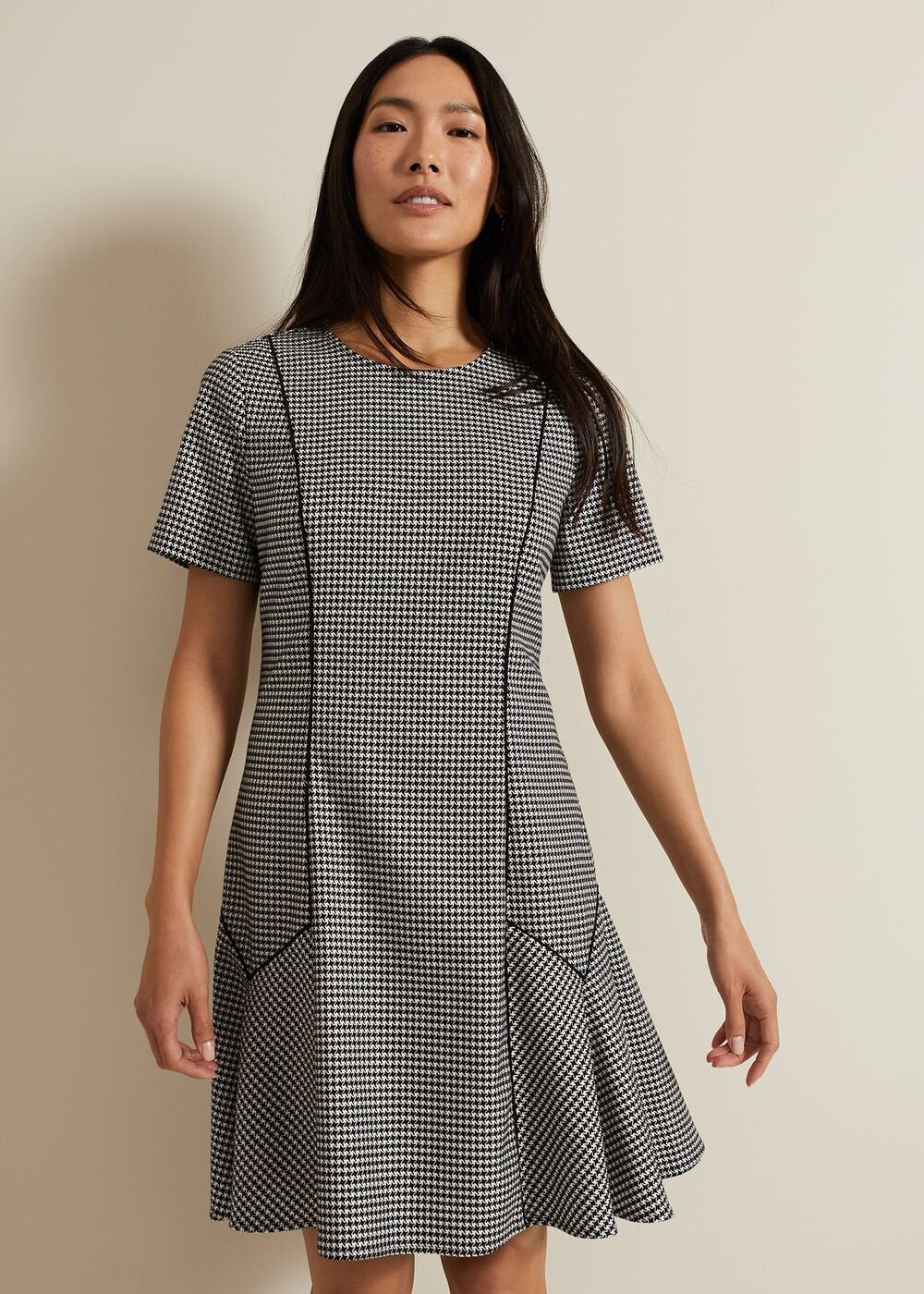 Viola Houndstooth Mini Dress Black Multi