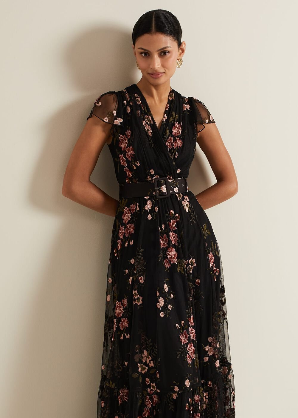 Tamera Mesh Embroidered Maxi Dress Multi-Coloured
