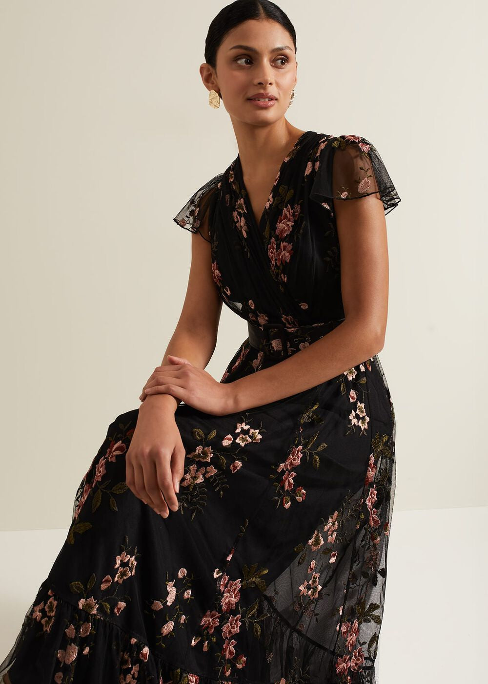 Tamera Mesh Embroidered Maxi Dress Multi-Coloured
