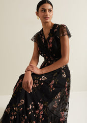 Tamera Mesh Embroidered Maxi Dress Multi-Coloured