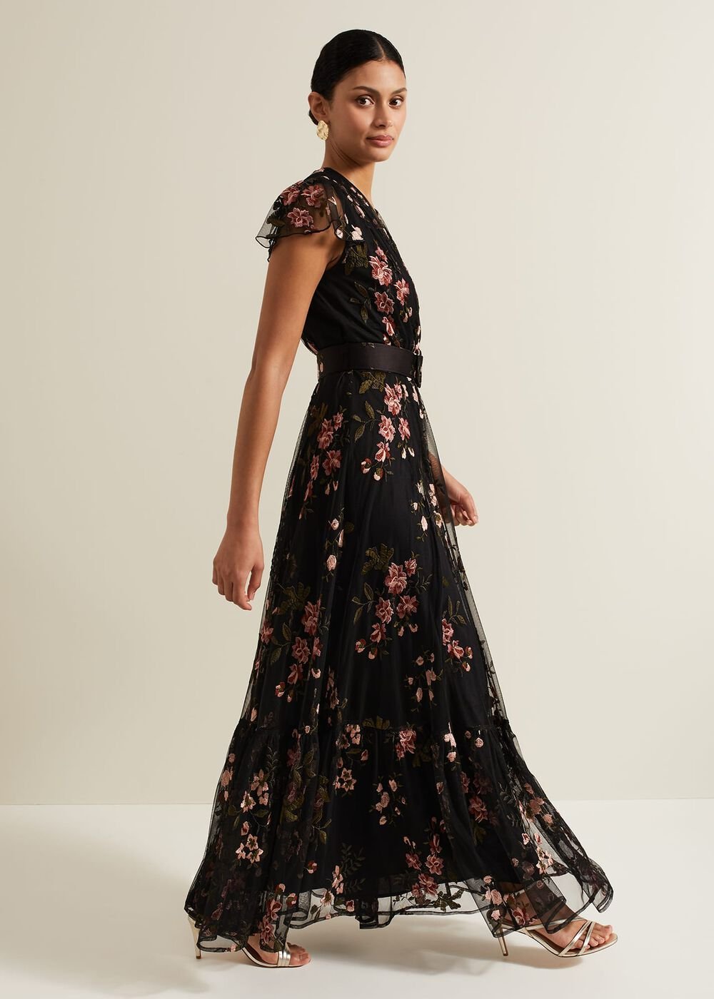 Tamera Mesh Embroidered Maxi Dress Multi-Coloured
