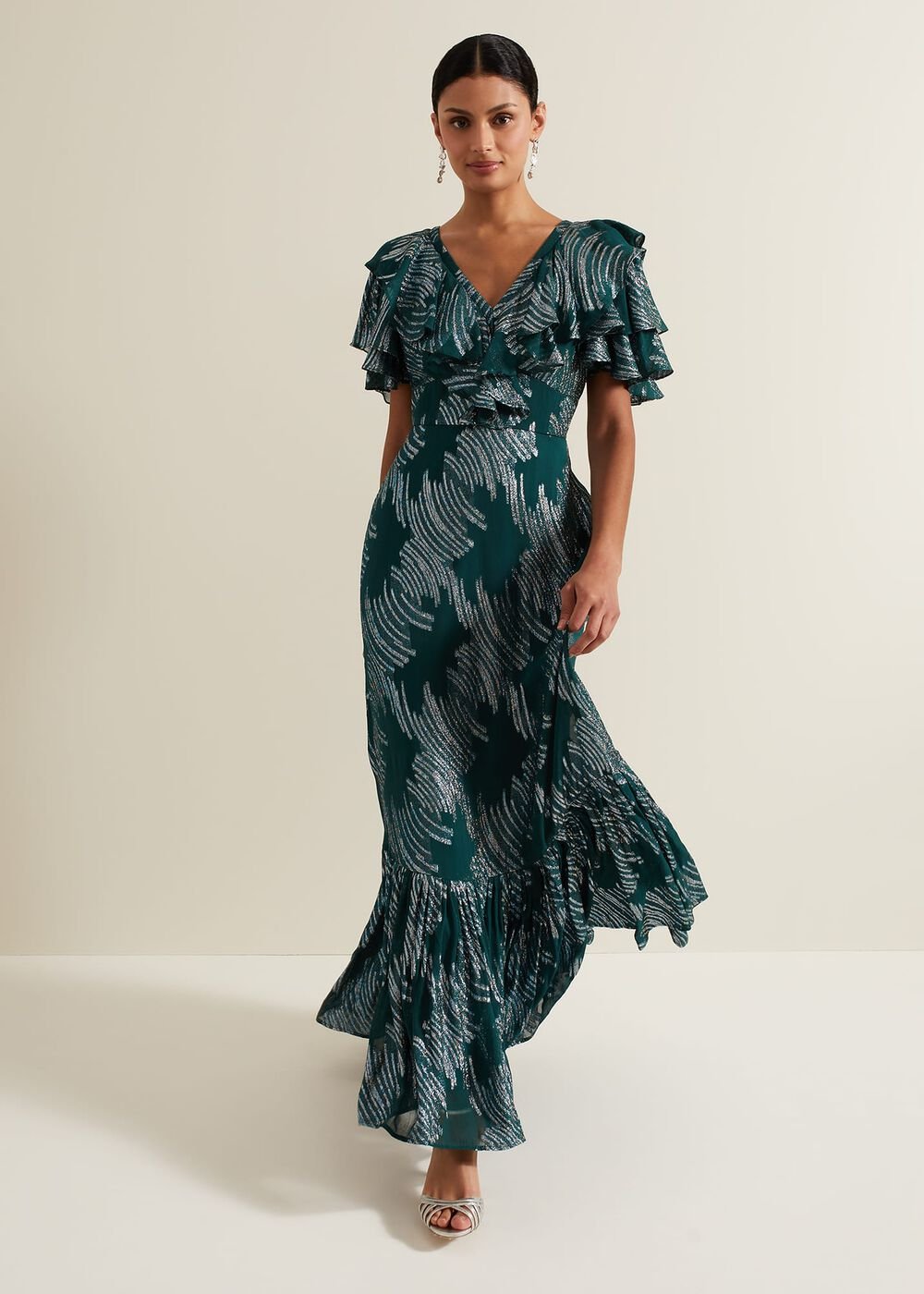 Marzia Teal Fil Coupe Maxi Dress Teal