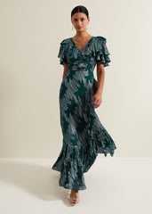 Marzia Teal Fil Coupe Maxi Dress Teal