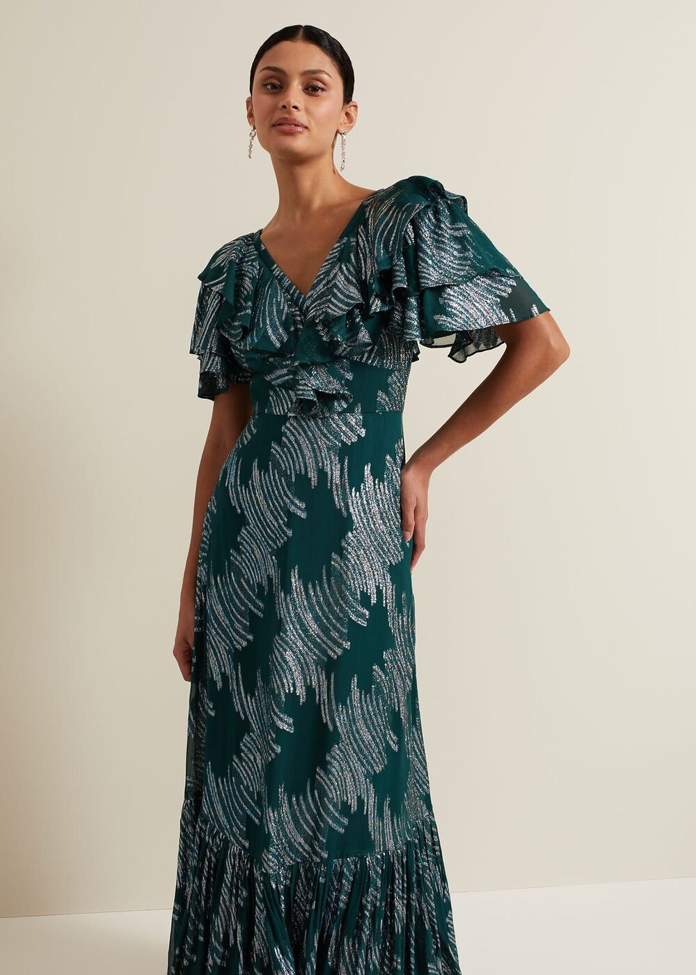 Marzia Teal Fil Coupe Maxi Dress Teal