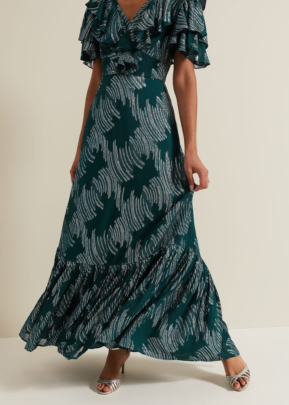 Marzia Teal Fil Coupe Maxi Dress Teal