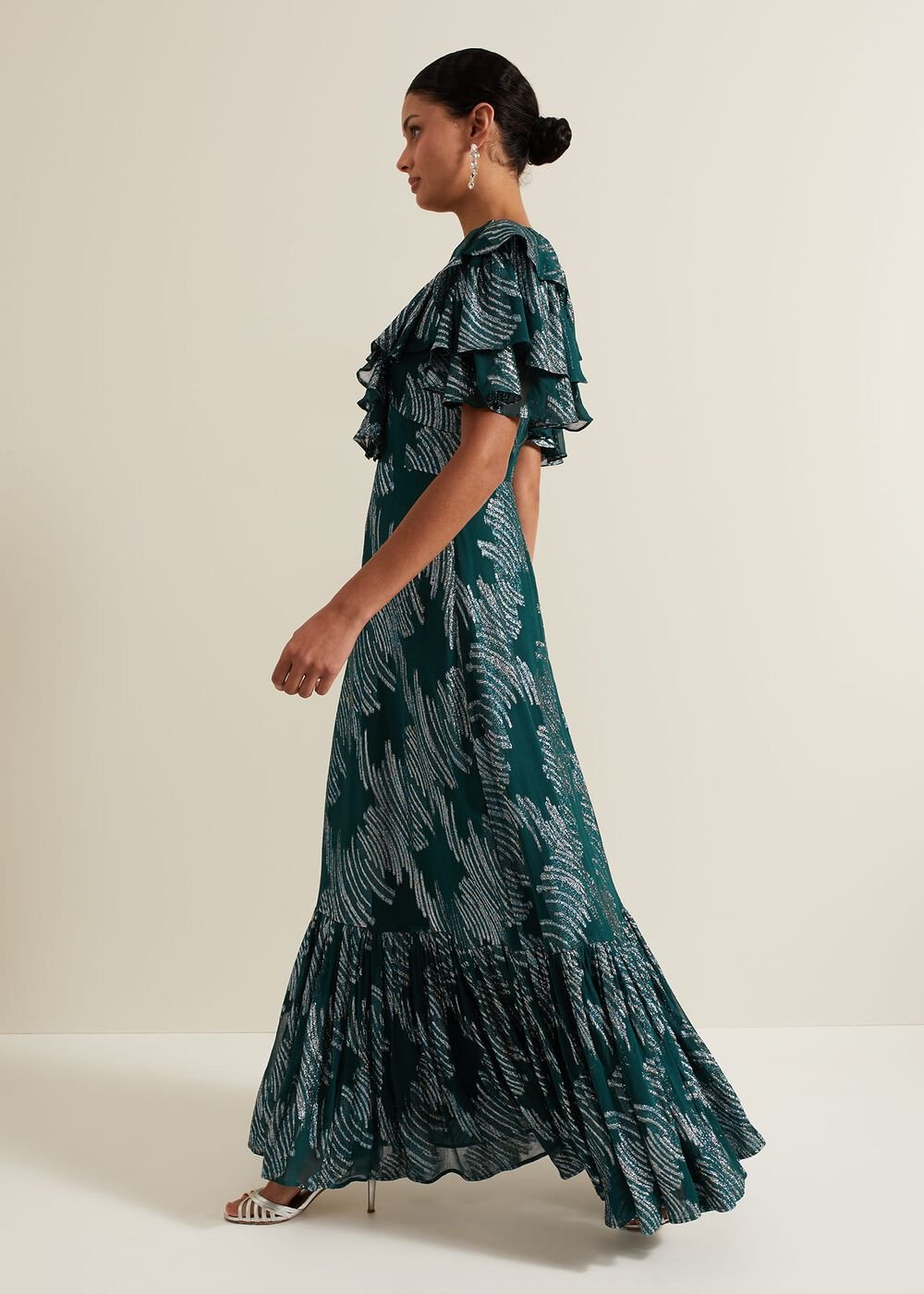 Marzia Teal Fil Coupe Maxi Dress Teal