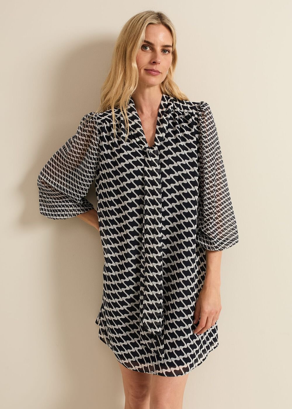 Suki Navy Geo Tunic Mini Dress Navy