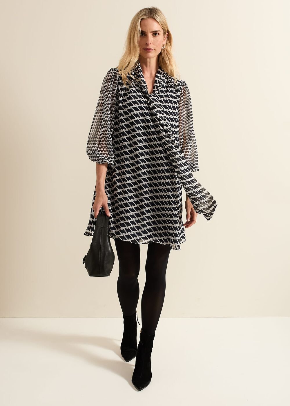 Suki Navy Geo Tunic Mini Dress Navy