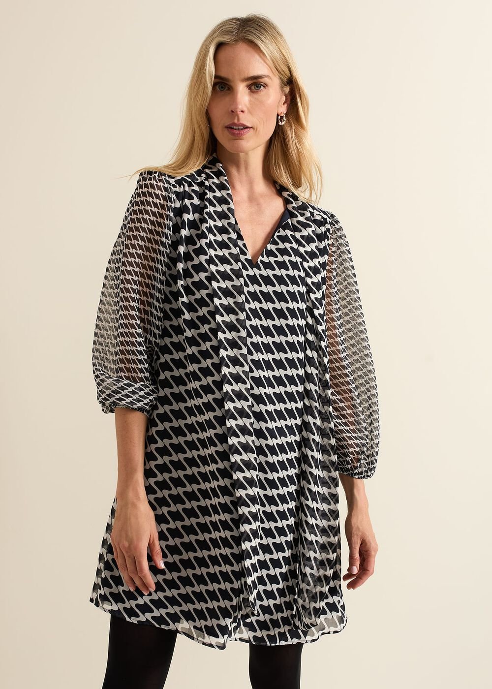 Suki Navy Geo Tunic Mini Dress Navy