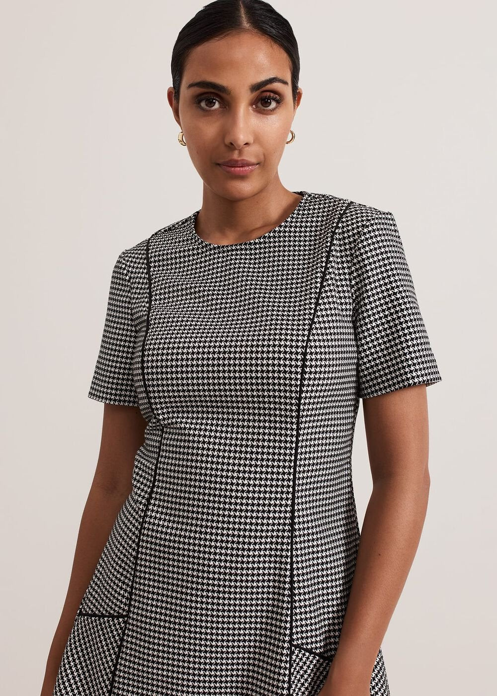 Petite Viola Houndstooth Mini Dress Black Multi